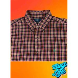 Ralph Lauren Mens L Button Down‎ Classic Fit Colorful Bright Rainbow Plaid